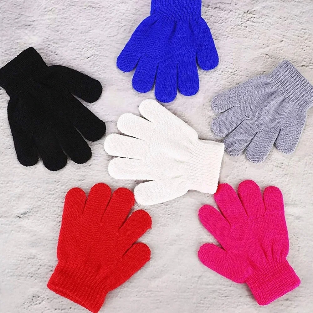 Pangda Kids Winter Knitted Gloves (Ages 5-7 Years old, 6 Colors). 12 pairs